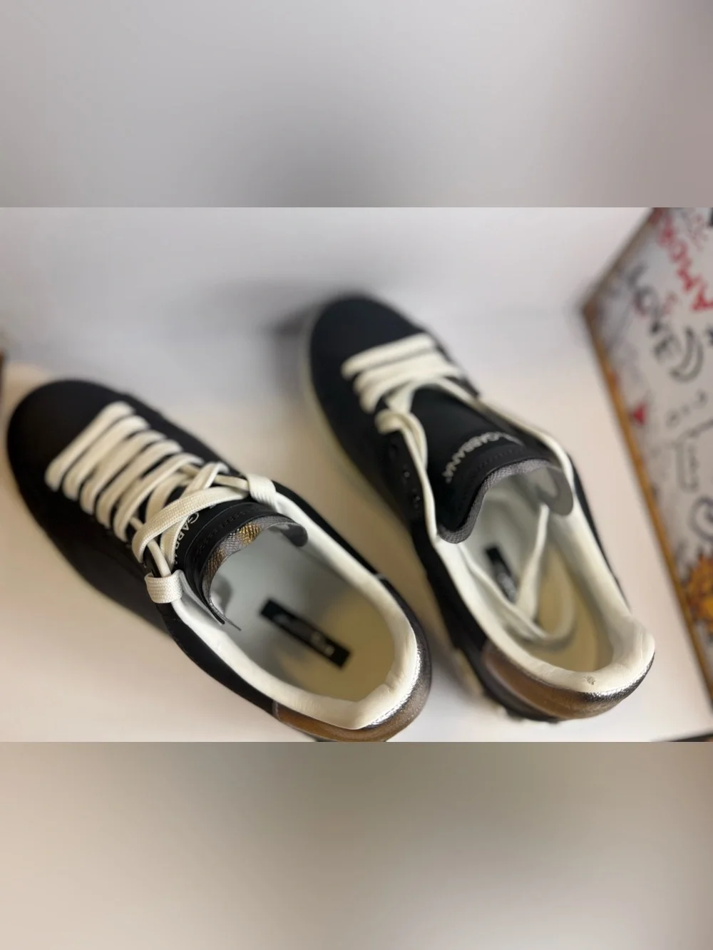 Dolce Gabbana Black & Silver Portofino Low-Top Leather Sneakers